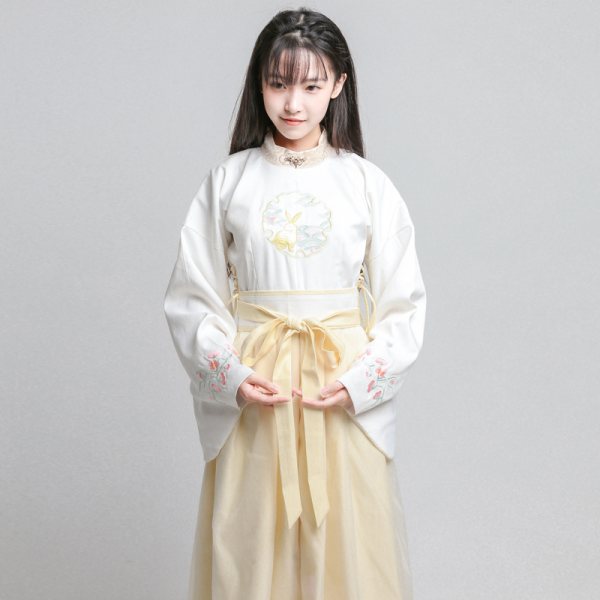 日常春夏改良明代制圆领汉服套装女古风连衣裙子汉元素写真