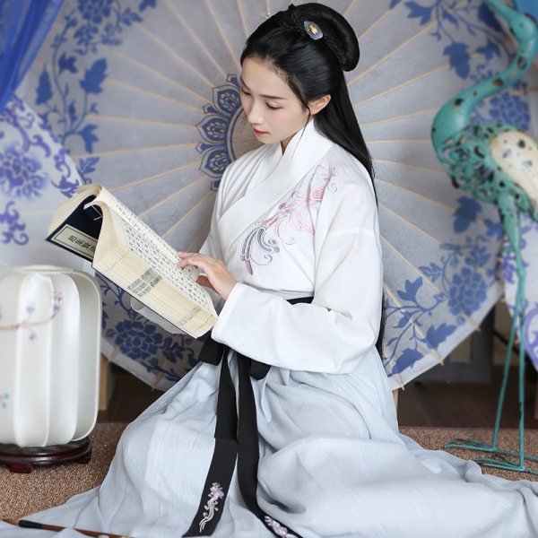 重回汉唐陇上乐 原创设计日常传统汉服女绣花交领襦裙cp情侣春装