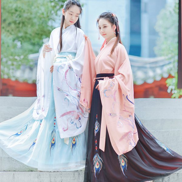 如梦霓裳汉服女装交领襦裙广袖翎羽孔雀绣花大袖中国风日常春夏季