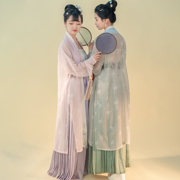 重回汉唐青安汉服女传统刺绣套裙两件套百迭裙对襟上褙子外套夏季