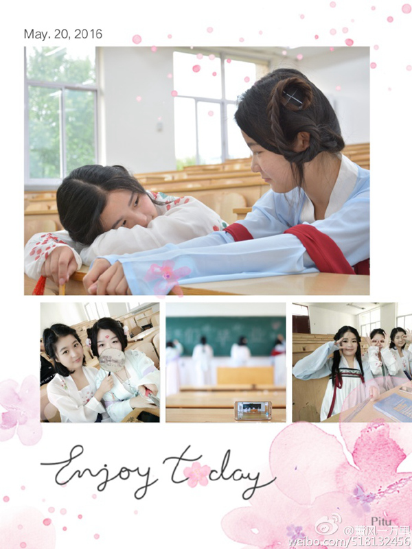 淮北师范大学毕业生拍汉服毕业照 在校食堂端饭碗搞笑-图片5