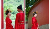 相山风景区迎来一对汉服小夫妻 身着汉服眉目流苏