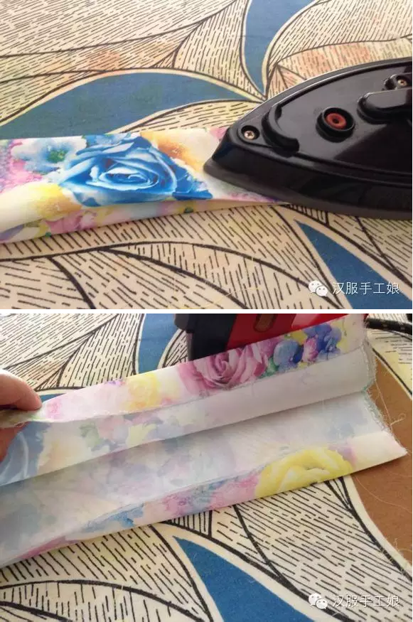 14、把裙子和裙头摆放平整，看看两边要留出多少，最好是先对折找出中线才会把两边留得均匀些，然后开始上裙头，如图：裙子和裙头留出距离开始车了，裙子的边缘要跟裙头折进去的边缘对齐哦，以边缘线为基准均匀的往下车，车的时候最好用手扶好不然会皱的。