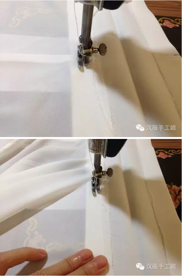 10、这里要注意了，领子不要车到头了，要留一点（注：图中绿线部分）才好把多余的领子折进去收口车好哦。