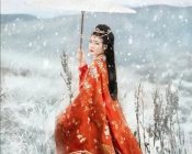 汉服人像后期处理：阴天荒野草地变唯美大气雪景