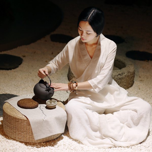 中式禅修服棉麻汉服白色打坐禅服瑜伽服气质中国风茶道服女套装夏