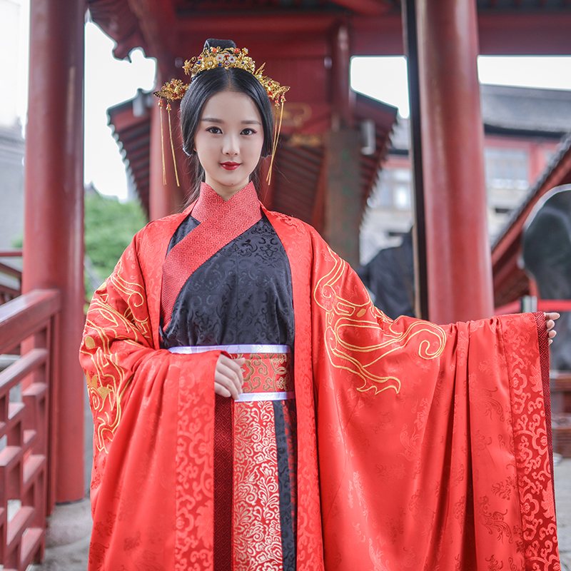 重回汉唐原创婚嫁男女汉式婚服良缘上衣下裳情侣套装结婚礼服