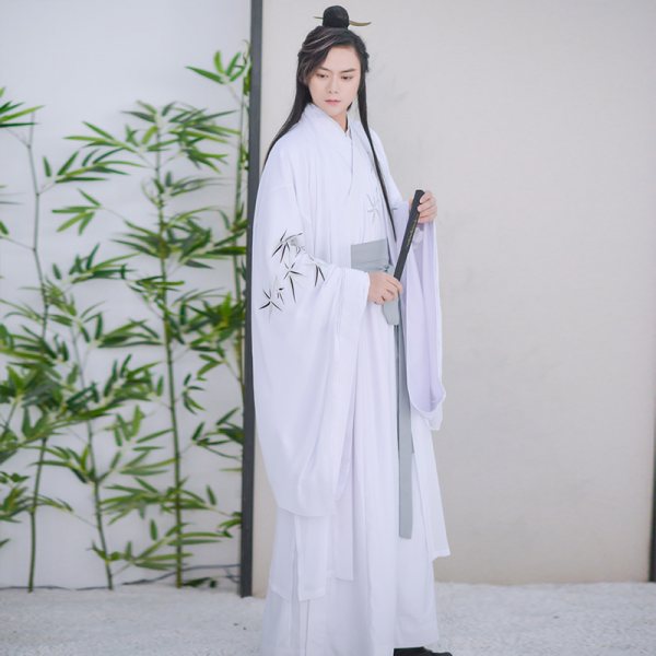 如梦霓裳秋冬汉服传统男款直裾 青玉案 绣花朱子深衣黑色大袖衫