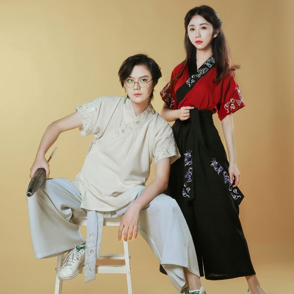 如梦霓裳春夏汉服女日常短袖半臂宋袴云梦泽绣花情侣中国风非古装