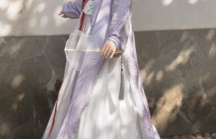 【上遥居】烟微 宋制原创汉服女春夏紫色窄袖长衫渐变一片式百迭