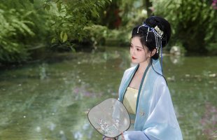 瞳莞汉服女宋制对襟长背心青空蝶梦夏季飞机袖短衫鹅黄抹胸百迭裙