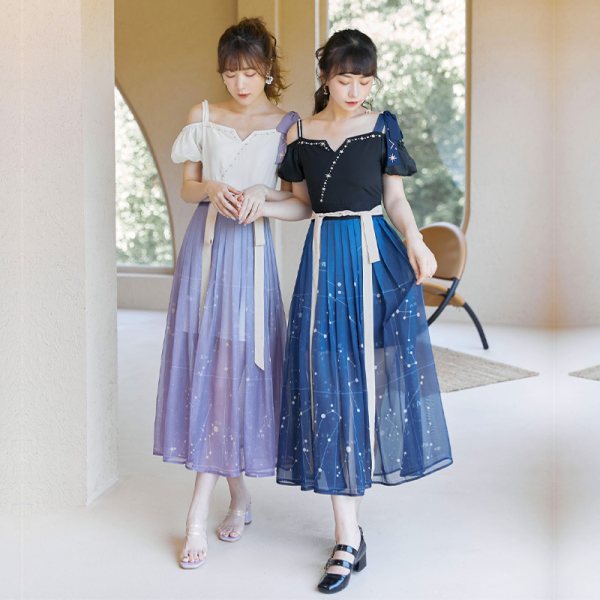 徐娇织羽集【天官书】日常汉元素2021夏季新款星空刺绣吊带连衣裙