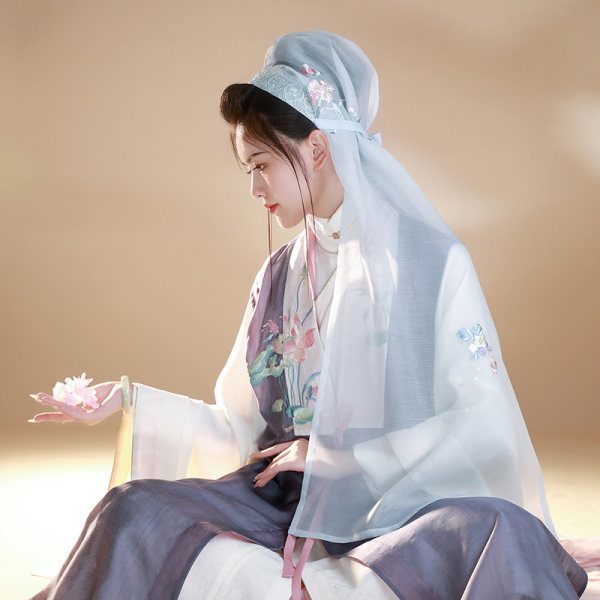 瞳莞汉服原创设计绣花幅巾绛钰云逐半透明汉服搭配头饰夏透气巾帻